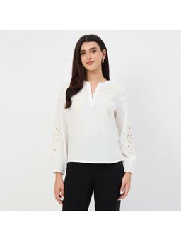 Madame - White Embroidered Cotton Linen Tunic Top