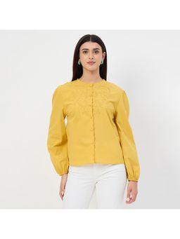 Madame - Amber Haze Embroidered Puff Sleeve Cotton Top
