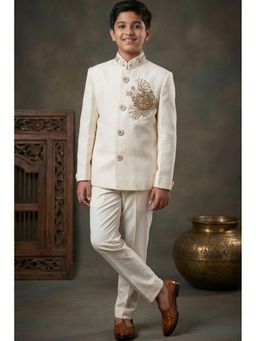 Lagorii - Ivory Jodhpuri Suit with Royal Crest Embroidery