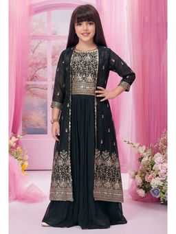 Lagorii - Black Embroidered Palazzo and Top with Jacket