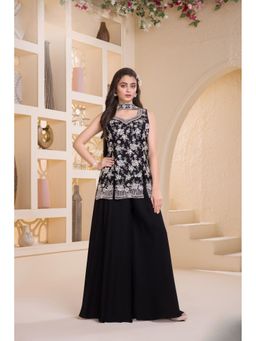 Lagorii - Black Silver Embroidered Georgette Kurta and Sharara with Dupatta Set