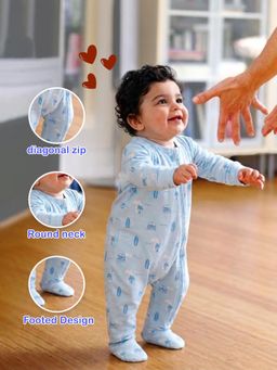 Kidbea - Full Sleeve Zipper Footed Bodysuit for Sleepwear - Blue