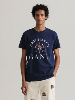 GANT - Men Navy Blue Printed Regular Fit Crew T-shirt