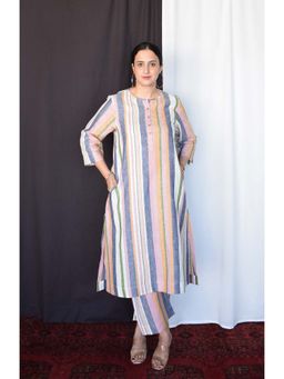 HOUSE OF MOXA - Multicolour Striped Linen Kurta with Palazzo (Set of 2)
