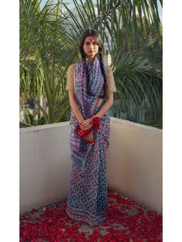 Moora - Rang Multi-Color Hand Block Print Chanderi Silk Saree with Unstitched Blouse