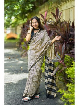 Moora - Time Piece Hand Block Print Chanderi Silk Saree with Unstitched Blouse