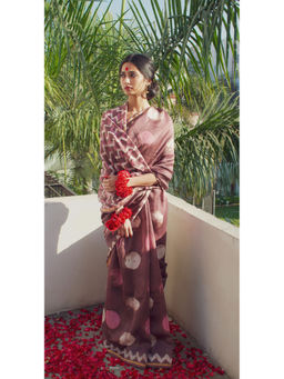 Moora - Charu Rose Taupe Dabu Hand Block Print Chanderi Silk Saree with Unstitched Blouse
