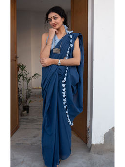 Moora - Midnight Dreams Mulmul Cotton Saree With Tassels with Unstitched Blouse