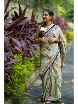 Moora - Songs Of Eternity Hand Block Print Mulmul Cotton Bagru Saree with Unstitched Blouse