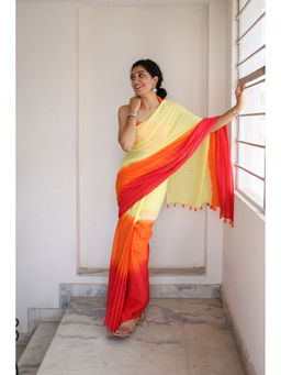 Moora - Sherbet Chic Ombre Hand Dyed Mulmul Cotton Saree with Unstitched Blouse