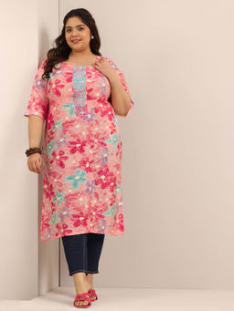 Extra love by Libas - Woman Plus Size Multi-Color Floral Printed Straight Kurta