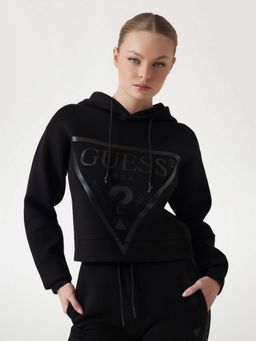 Guess - Women Black Viscose Rayon Printed Hoodie