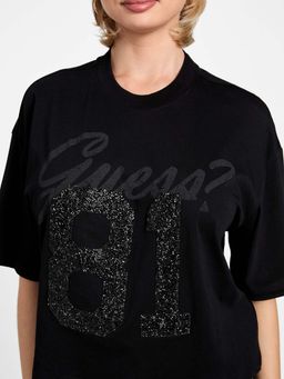 Guess - Women Black Pure Cotton Embellished/Sequined T-Shirt