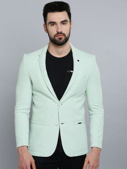 SHOWOFFFF - Men Notched Lapel Sea Green Self Design Blazer