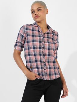 PINACOLADA - Women Pink Checkered Regular Fit Shirt