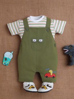 Mee Mee - Dino-Drive Cotton Dungaree With T-Shirt