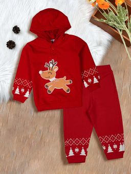 Mee Mee - Festive Red Reindeer Print Baby Hoodie & Jogger