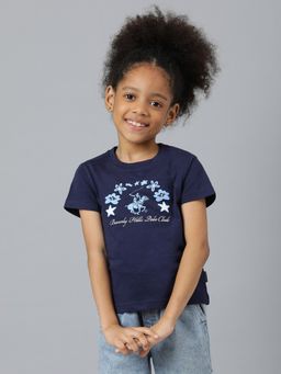 Beverly Hills Polo Club - Girls Floral Arch Tee Shirt - Navy Blue