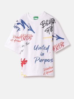 United Colors of Benetton - Oversized Round Neck Typography T-Shirt