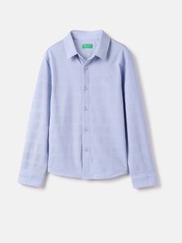 United Colors of Benetton - Blue Regular Spread Collar Textured Shirt