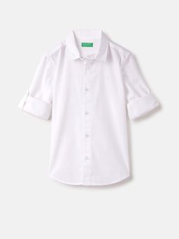 United Colors of Benetton - White Regular Spread Collar Solid Shirt
