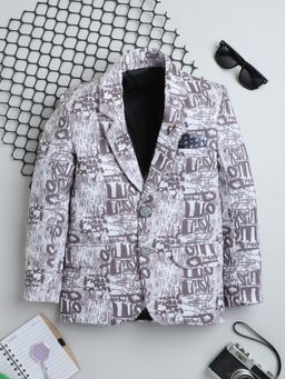 FOURFOLDS - Boys Grey Printed Stylish Blazer