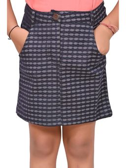 Cloth Bites - Navy Blue Denim Printed Skirt