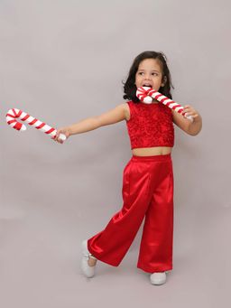 Lil Drama - Glam Up Party Red Top with Pant (Set of 2)