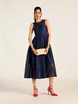 Aarke Ritu Kumar - Navy Blue Stripes A-Line Dress