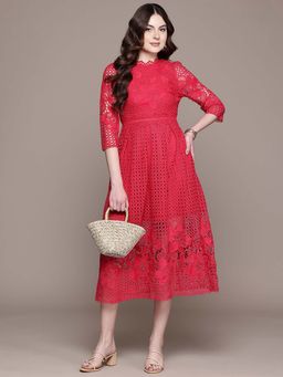 Aarke Ritu Kumar - Red Self Design A-Line Dress