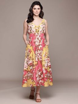 Aarke Ritu Kumar - Peach Floral A-Line Dress