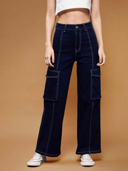 Miss Chase - Blue Solid Wide Jeans