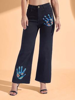 Miss Chase - Black Solid Wide Jeans