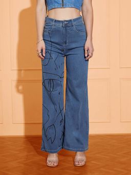 Miss Chase - Blue Solid Wide Jeans