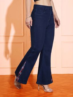 Miss Chase - Womens Navy Blue High Rise Clean LooK Stretchable Denim Bootcut Jeans