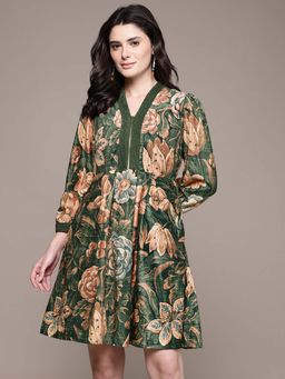 Aarke Ritu Kumar - Olive Floral A-Line Dress
