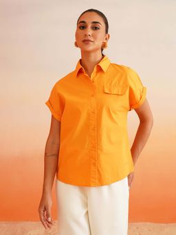 Beatnik - Orange Solid Straight Shirt