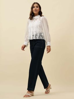 Beatnik - White Self Design Regular Shirt