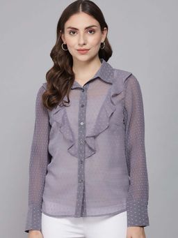 Beatnik - Grey Self Design Regular Shirt