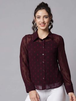 Beatnik - Purple Self Design Regular Shirt