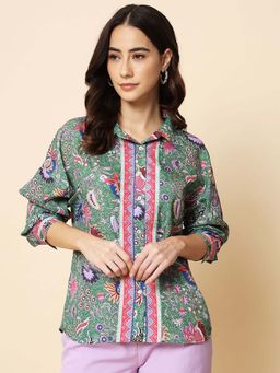 Beatnik - Green Printed Loose Shirt