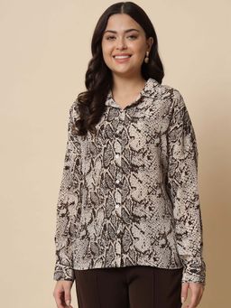 Beatnik - Brown Animal Print Regular Shirt