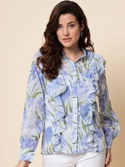 Beatnik - Blue Printed Regular Shirt