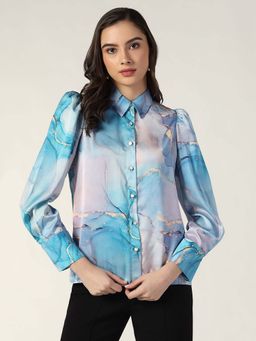 Beatnik - Blue Printed Regular Shirt
