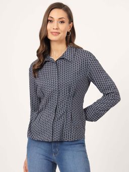 Beatnik - Blue Printed Fitted Shirt