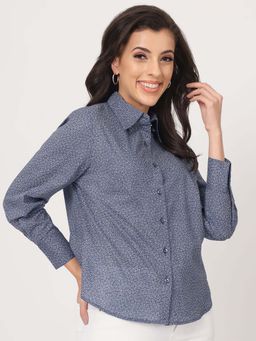Beatnik - Blue Printed Fitted Shirt