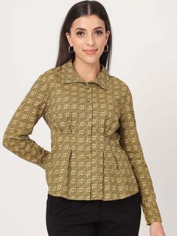 Beatnik - Yellow Printed Fitted Shirt