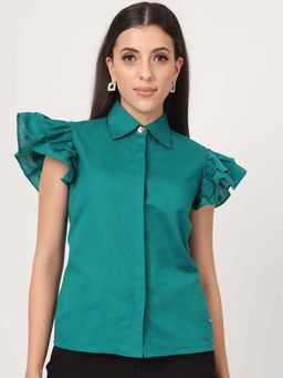 Beatnik - Green Solid Regular Shirt