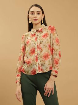 Beatnik - Orange Printed Regular Shirt