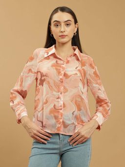 Beatnik - Peach Printed Regular Shirt